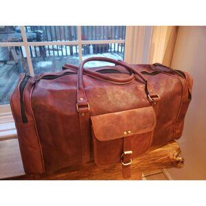 Travel Bags 24" Men's Genuine Vintage Leather Large Carry-On Duffle Gym Bag